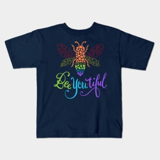 Beautiful Gay Pride Rainbow Bee YOU tiful Love Hearts Design Kids T-Shirt